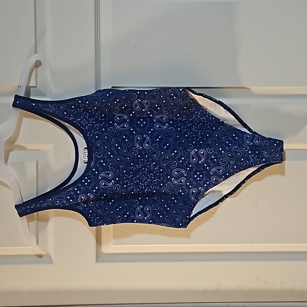 IML ISSAC MORRIS BLUE BANDANA PRINT BODYSUIT: NEW WITH TAGS: SIZE MEDIUM